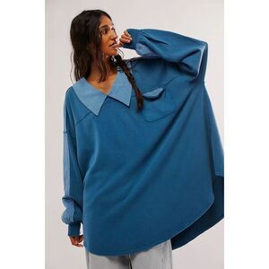 FREE PEOPLE Madeleine Sweatshirt BLUE Stripes Small S NWT